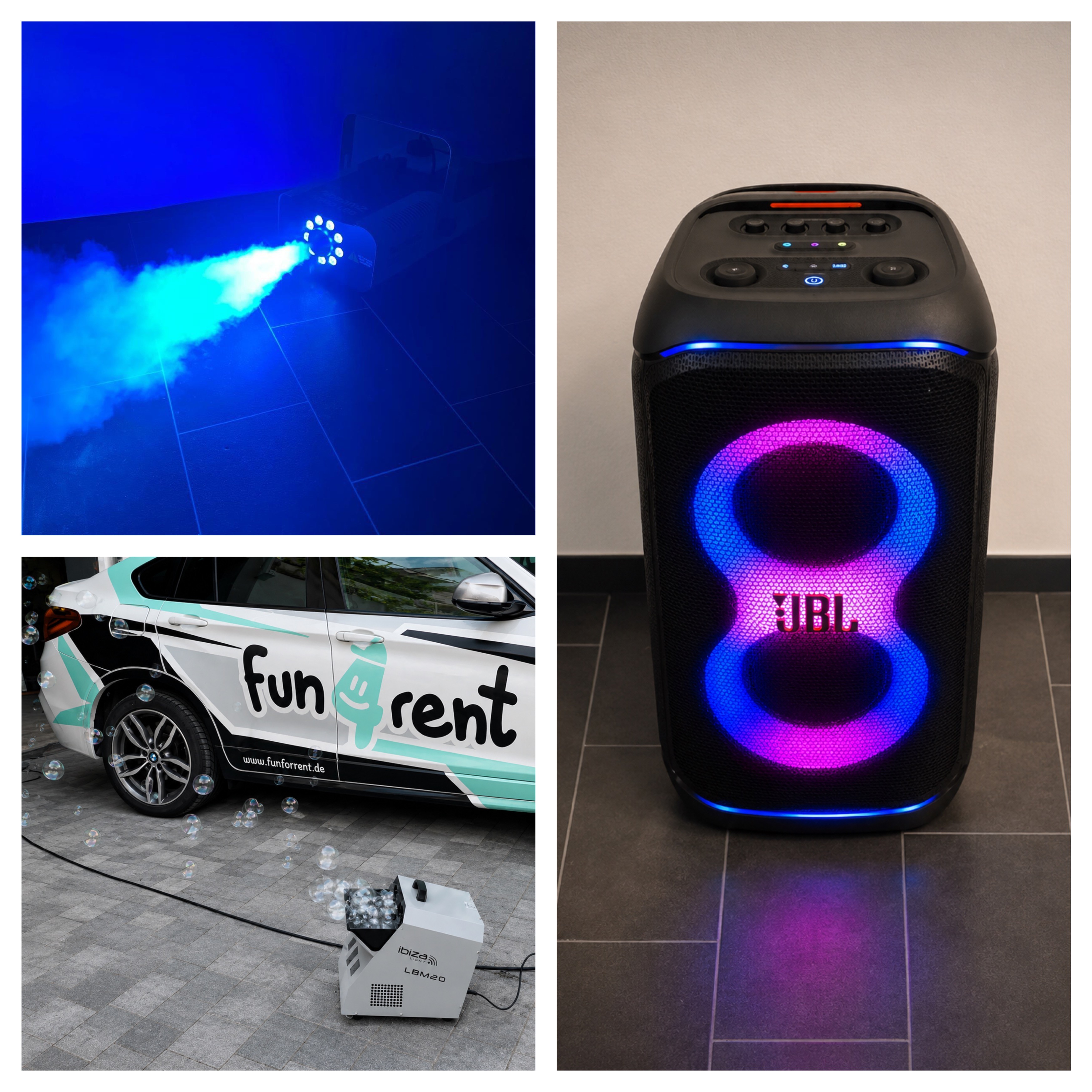 Musikbox, Seifenblasenmaschine, Nebelmaschine